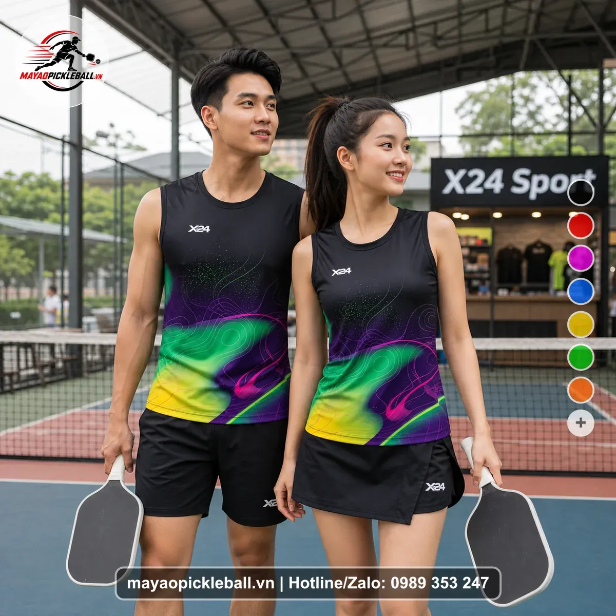 Bộ Quần Áo Pickleball PND-PB-067 Đen Xanh Neon Vàng Năng Động
