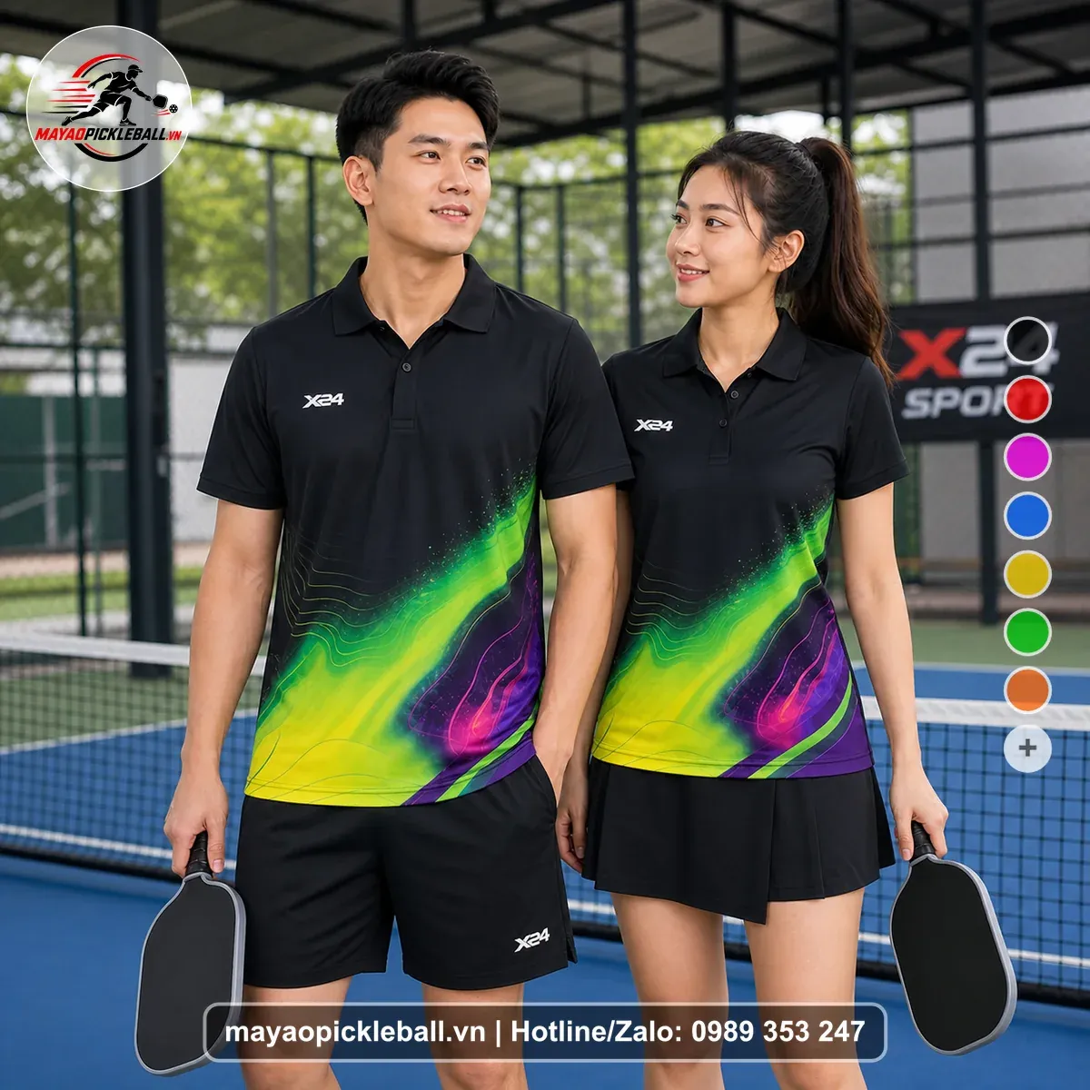 Bộ Quần Áo Pickleball PND-PB-067 Đen Xanh Neon Vàng Năng Động