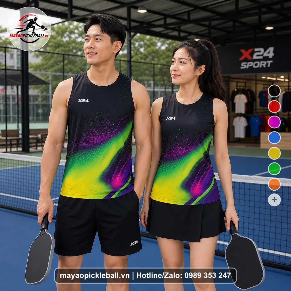 Bộ Quần Áo Pickleball PND-PB-067 Đen Xanh Neon Vàng Năng Động