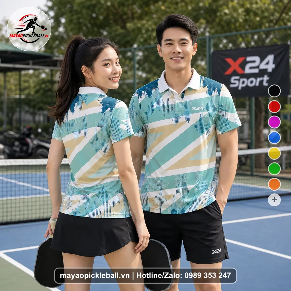 Bộ Quần Áo Pickleball PND-PB-078 Xanh Ngọc Xanh Trắng Năng Động