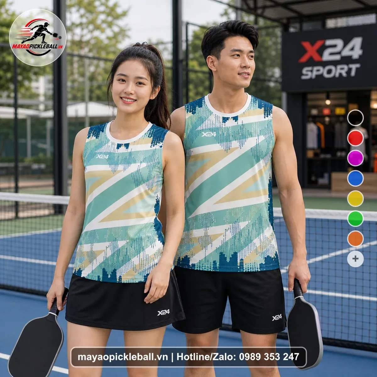 Bộ Quần Áo Pickleball PND-PB-078 Xanh Ngọc Xanh Trắng Năng Động