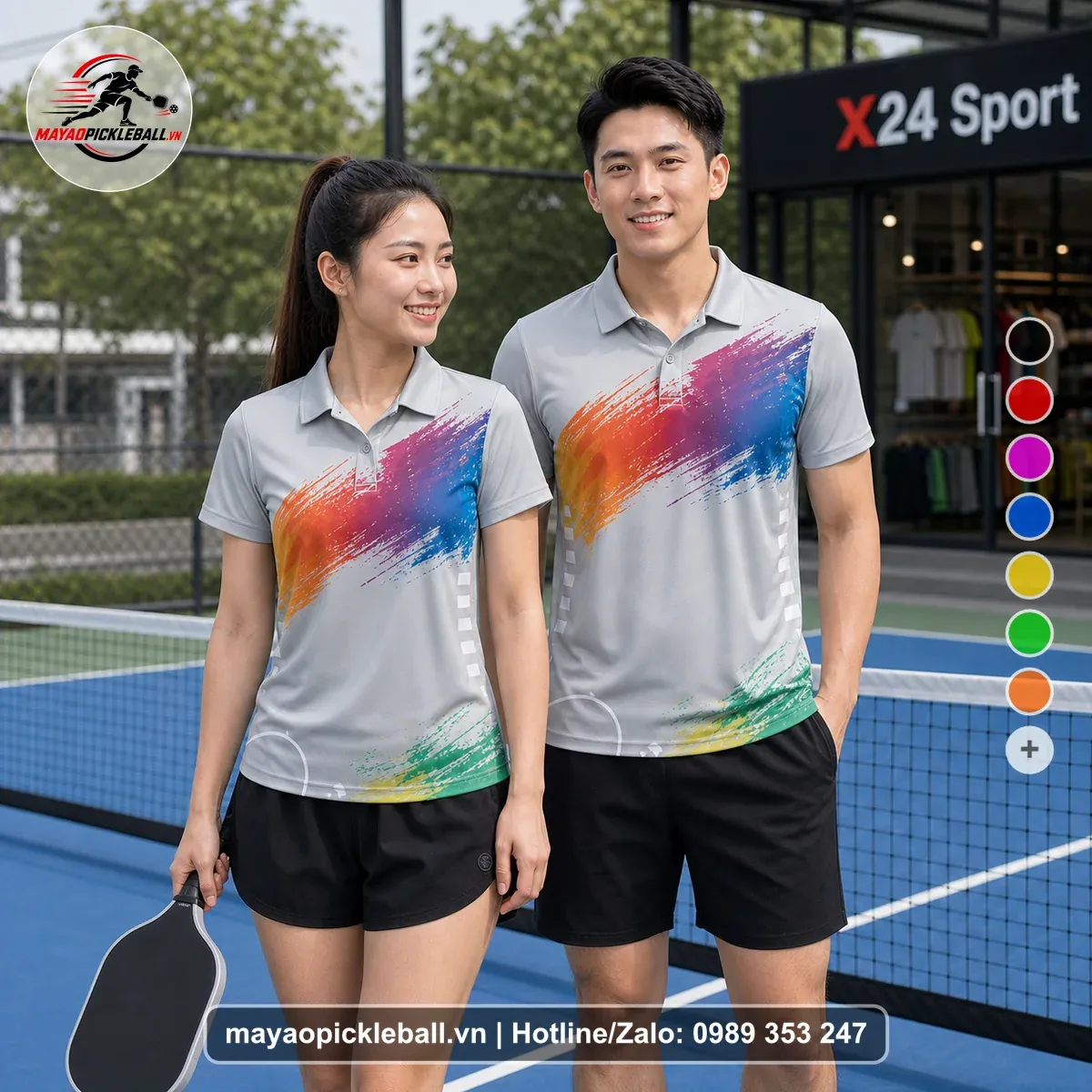 Bộ Quần Áo Pickleball PND-PB-088 Xám Xanh Dương Cam Năng Động