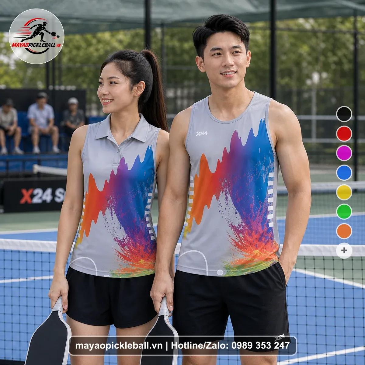 Bộ Quần Áo Pickleball PND-PB-088 Xám Xanh Dương Cam Năng Động