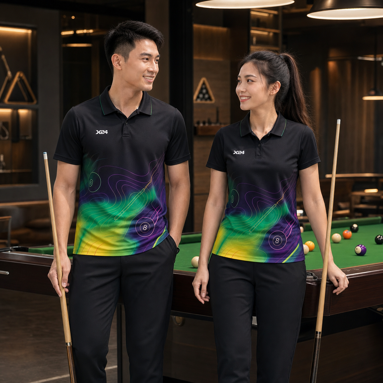 Áo bi-a PND BA-051 Đen Xanh Vàng Tím