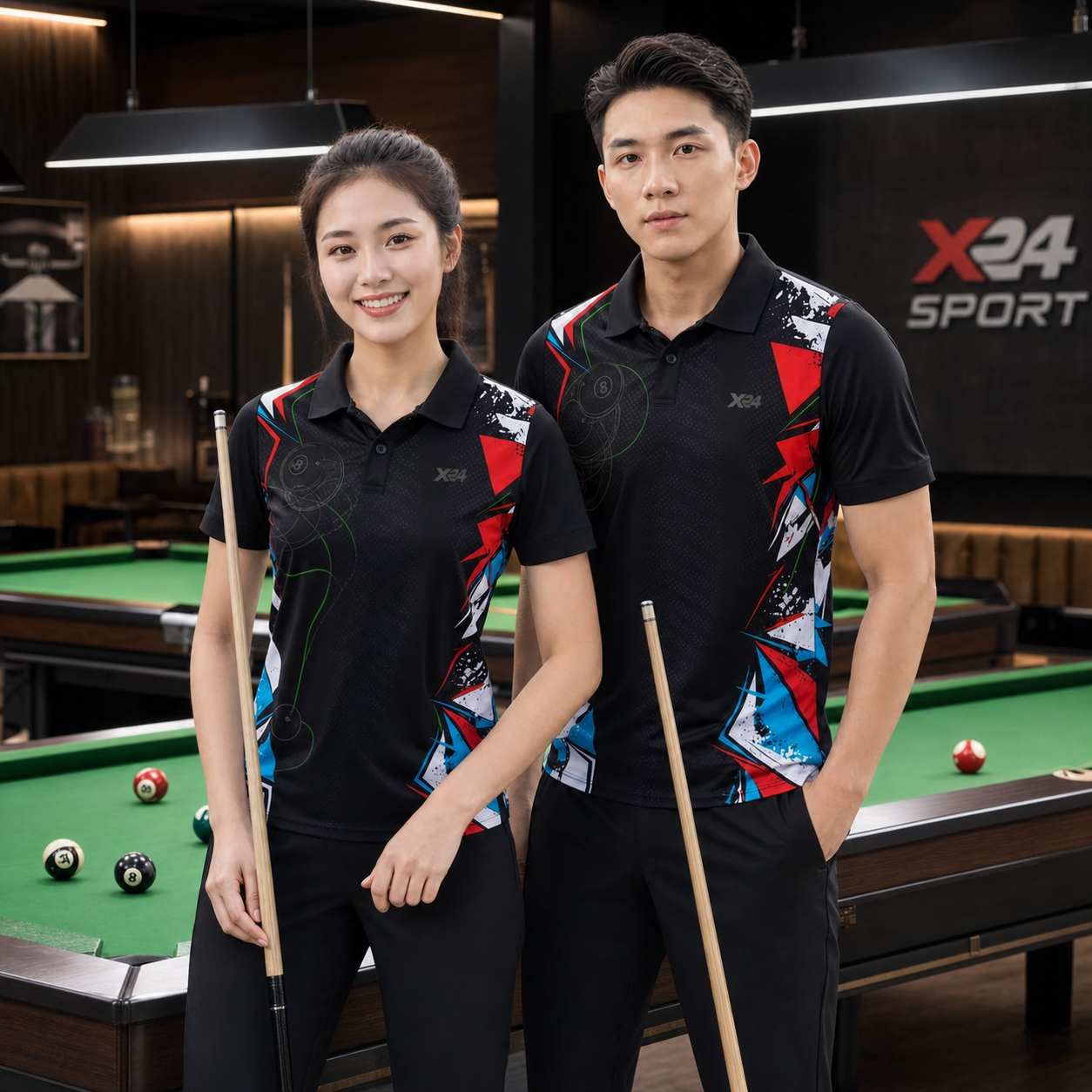Áo bi-a PND BA-119 Đen Đỏ Xanh