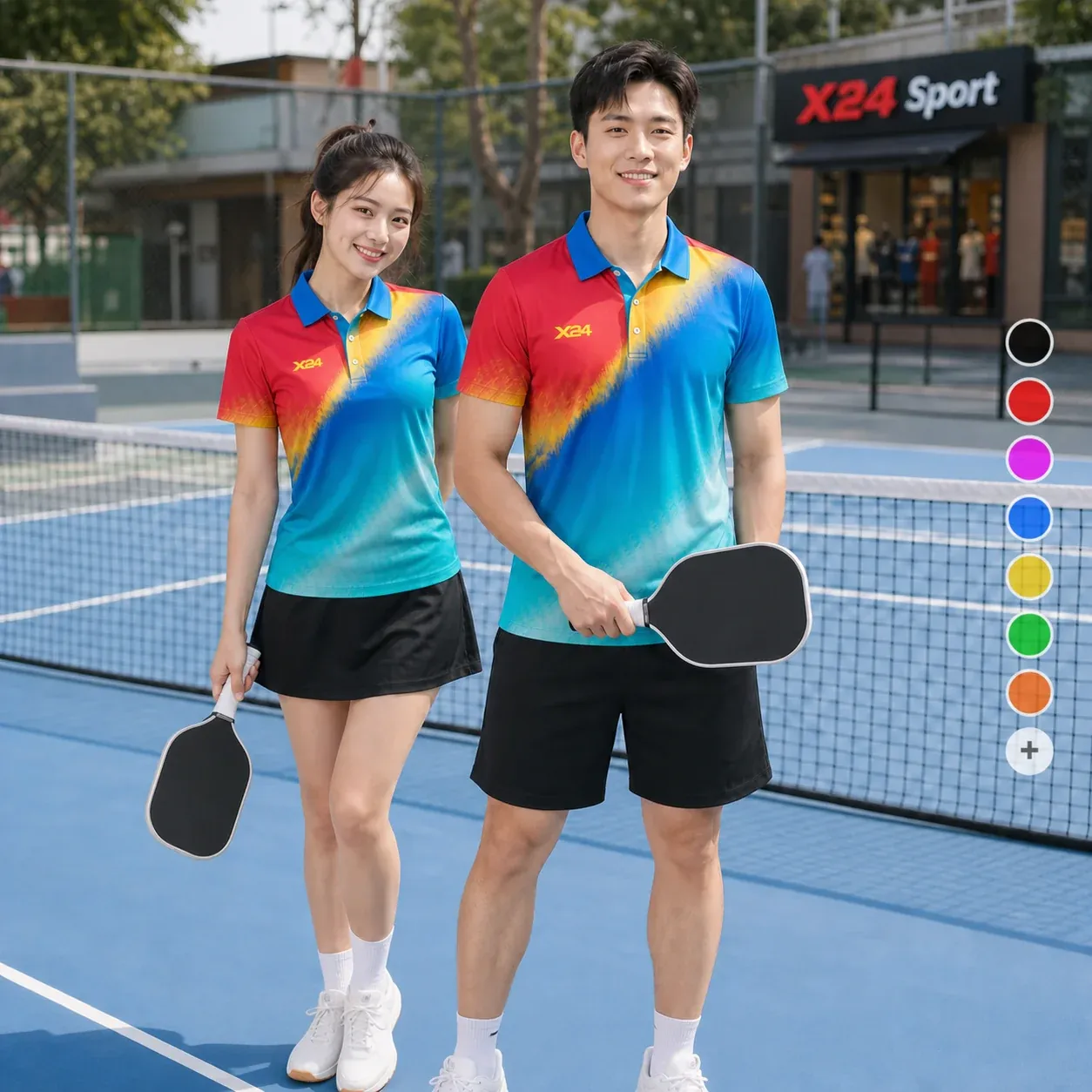 Bộ quần áo pickleball X24-PB-500 áo có tay có cổ cho nam nữ